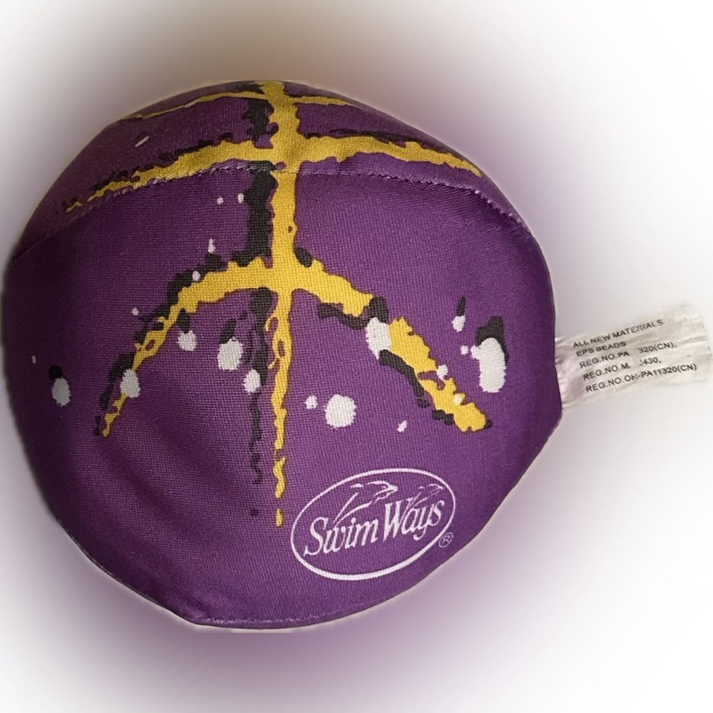 SWIM WAYS POOL PLAY EPS BEADS BALL PURPLE YELLOW FOOTBALL GAME SPLASH TOY 5.5”